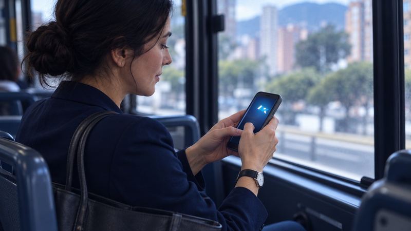 Paciente respondiendo en su celular desde el bus para confirmar la cita del día siguiente
